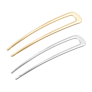 Polished gold and silver U-shaped metal hairpins with minimalist geometric double-prong design