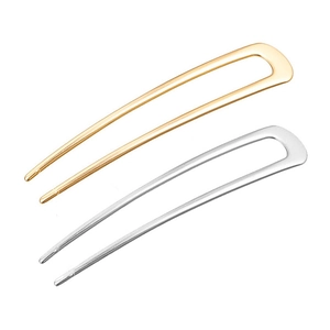 Minimalist U-shaped alloy hair pin fork in polished gold and silver metallic finish