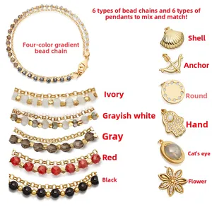 Multilayer beaded crystal bracelets set with Hamsa hand and opal charms for women