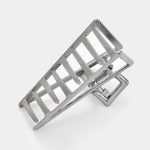 Minimalist silver geometric metal hair claw clip with rectangular hollow design
