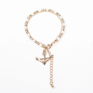 Double-layer beaded bracelet featuring Cupid bow pendant with gold and grey faceted beads