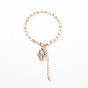 Double-layer crystal beaded bracelet featuring a Hamsa Hand pendant with pavé crystals