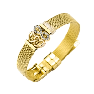 Stainless Steel Mesh Band Bracelet For Women Men Rhinestone Double Heart Infinity Symbol Adjustable Fashion Jewelry Gift
