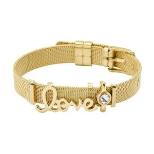 Stainless Steel Mesh Band Bracelet With Love Letter Alloy Rhinestone Charm Adjustable Watch Strap Bangle For Women Men Fashion Jewelry
