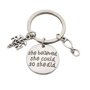 Zinc Alloy Nurse Keychain RN Caduceus Pendant Inspirational Quote She Believed She Could So She Did Nursing Student Gift