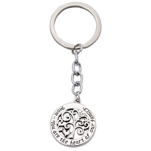 Mom You Are The Heart Of Our Family Hollow Tree Of Life Metal Keychain Mother's Day Gift For Women Silver Heart Pendant