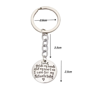 Silver stainless steel keychain with engraved Lord guide my hands prayer pendant charm