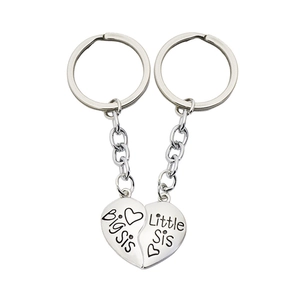 Set di portachiavi a cuore in argento lucido con incisioni Big Sis e Little Sis