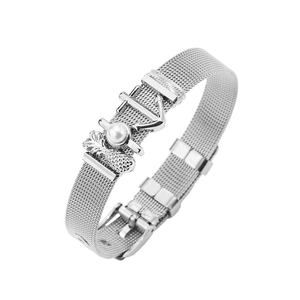 Silbernes Milanaise-Armband aus Edelstahl mit Anker-, Ananas- und Perlenanhängern