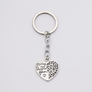 Silver hollow Tree of Life heart keychain with Mother and Daughter forever engraving