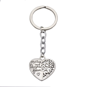 Silver hollow Tree of Life heart keychain with Mother and Daughter forever engraving
