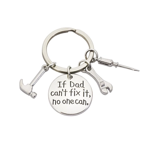 Silver metal keychain with tools and Dad fix it engraving for Father's Day gift