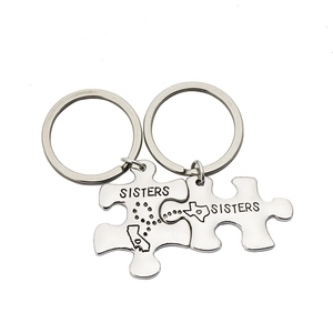 Zinc Alloy Stainless Steel Puzzle Keychain Engraved Friendship Quote Jewelry Gift For Sisters Friends Couples Silver Tone