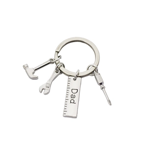 Zinc Alloy Tool Keychain Silver Metal Hammer Wrench Screwdriver Ruler Pendant For Father's Day Gift Dad Grandpa Keyring