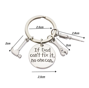 Father's Day key ring with mini tools and engraved stainless steel round charm