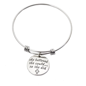 Adjustable Inspirational Bangle Bracelet For Women Stainless Steel Alloy Engraved Quote Pendant Heart Cross Medical Nurse Gift Jewelry