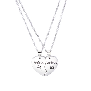 Collana a cuore con puzzle argento e incisione weirdo 1 e 2 per migliori amici