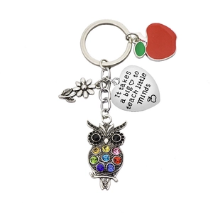 Charming owl keychain with apple and heart charm for teacher appreciation gift ideas