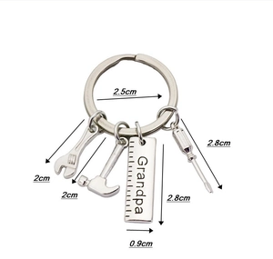 Detailed size specifications for alloy keychain with wrench hammer and ruler pendants