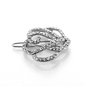 Sparkling rhinestone heart hair clip with silver metal base for elegant hair styling
