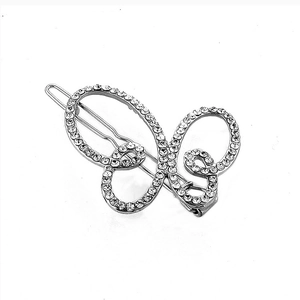 Sparkling butterfly hair clip with white crystals and silver finish for women hair styling