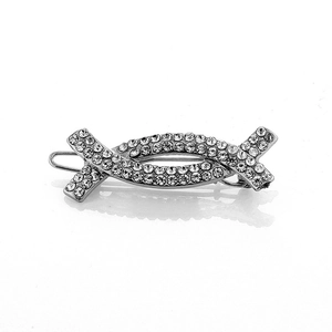 Sparkling rhinestone hair clip set in silver alloy with elegant geometric curved design