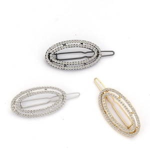 Barrette à Cheveux Vintage en Alliage Géométrique Ovale pour Femme Double Couche avec Strass Incrustés Accessoire Mode