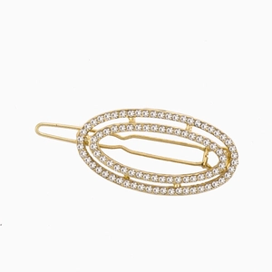 Barrette à cheveux ovale géométrique dorée avec doubles rangées de strass étincelants