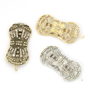 Vintage Zinc Alloy Rhinestone Geometric Bow Hair Clip For Women Elegant Hollow Out Electroplated Snap Bobby Pin Hair Accessory