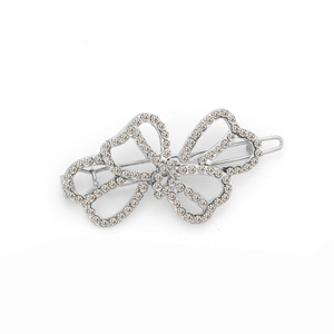 Sparkling silver butterfly hair clip with rhinestones and hollow wing design