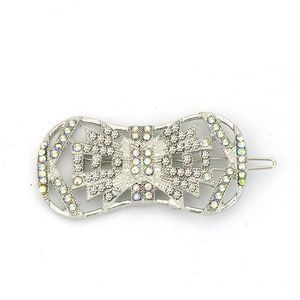 Sparkling silver geometric hair clip with colorful rhinestones and hollow metal design