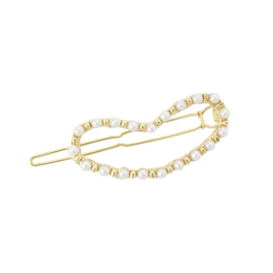 Elegant gold alloy heart-shaped hair clip with pearls for women in minimalist style