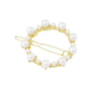 Pince à cheveux ronde minimaliste en or avec perles blanches élégantes pour femme