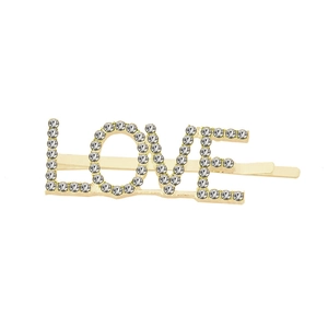 Pasador de pelo minimalista en aleación dorada con letras LOVE y diamantes de imitación