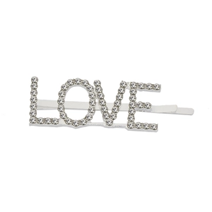 Pasador de pelo con letras LOVE de diamantes de imitación y aleación plateada