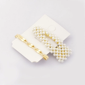 Elegant white pearl BB clip and gold wave bobby pin hair accessory set for women