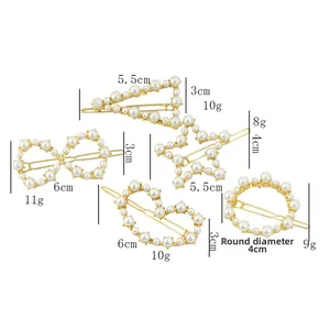 Tableau des tailles et poids pour lot de 5 barrettes à perles dorées aux formes géométriques