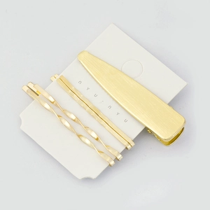 Detailed set of 5 gold-tone hair clips featuring textured rectangle and spiral designs