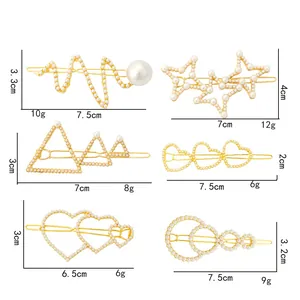 Tableau des tailles avec dimensions et poids de diverses pinces à cheveux en perles dorées