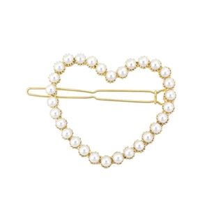 Elegante clip de pelo con forma de corazón en metal dorado con perlas para mujer