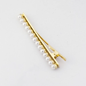 Barrette à cheveux élégante en alliage doré avec perles blanches de style minimaliste