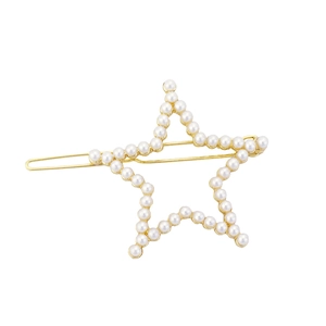 Elegante pinza para el pelo con diseño de estrella dorada y perlas blancas para mujer