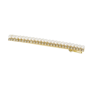 Vue détaillée d'une barrette coréenne avec perles et strass sur base en alliage doré