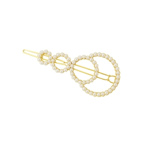 Barrette à cheveux élégante en métal doré avec quatre perles blanches au design géométrique