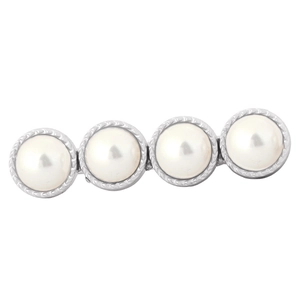Pince à cheveux élégante avec 4 perles et texture spirale argentée sur fond blanc