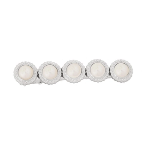 Barrette à cheveux minimaliste en alliage argenté avec cinq perles sur base ciselée