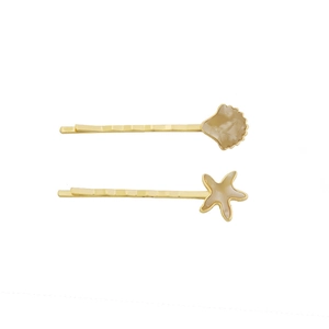 Set di fermagli per capelli minimalisti con ciondoli a stella marina e conchiglia dorati