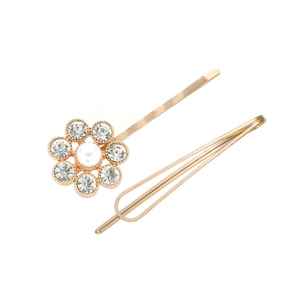 Elegantes Set aus goldfarbenen Haarspangen mit weißen Perlen und funkelnden Strasssteinen