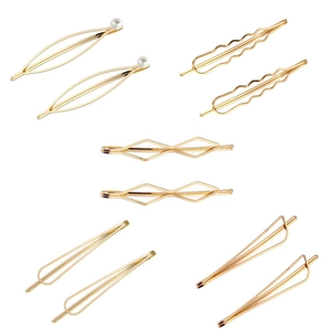Minimalist Geometric Metal Hair Clip Set Gold Alloy Faux Artificial Pearl Water Drop Wave Hollow Bangs Barrette Women Hair Accessories