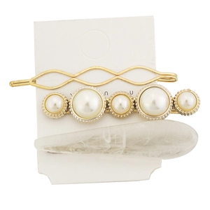 3er-Set Haarklammern mit goldener Wellennadel, Perlenspange und Marmor-Haarspange